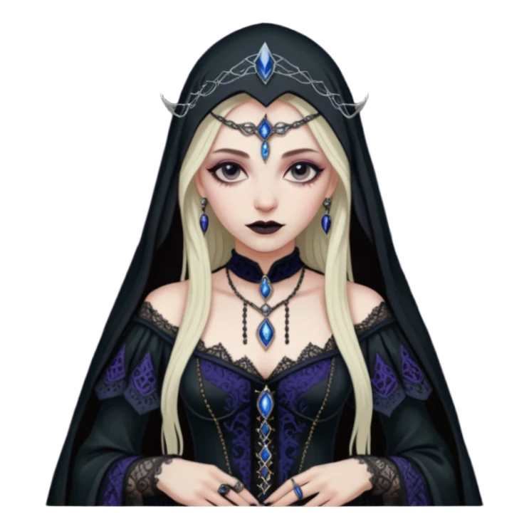 Lena Lovich as a gothic sorceress in huge dirty lace sticker