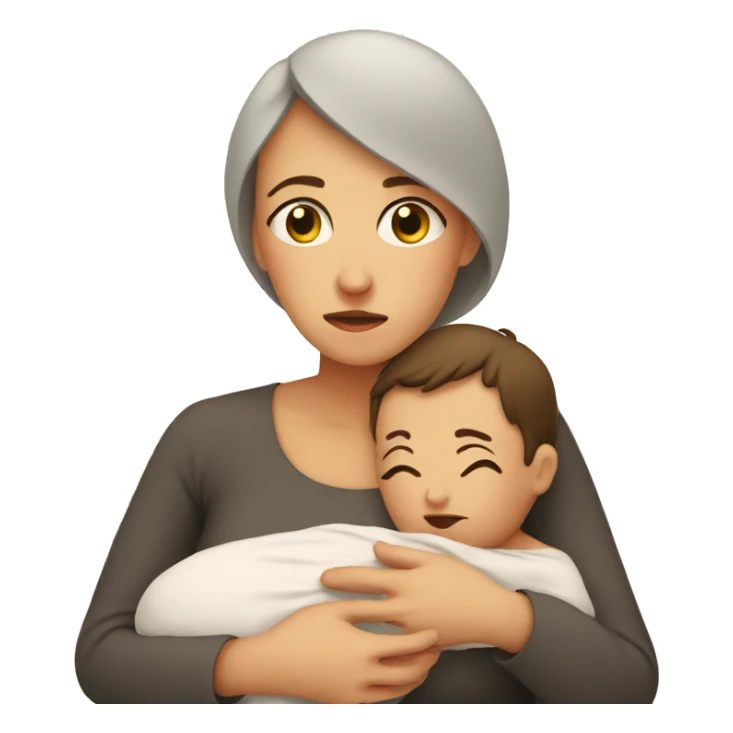 European sad mother with newborn sticker