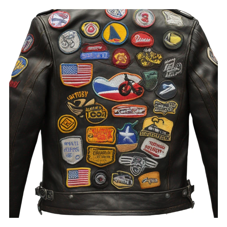 the back of a leather motorcycle jacket sticker