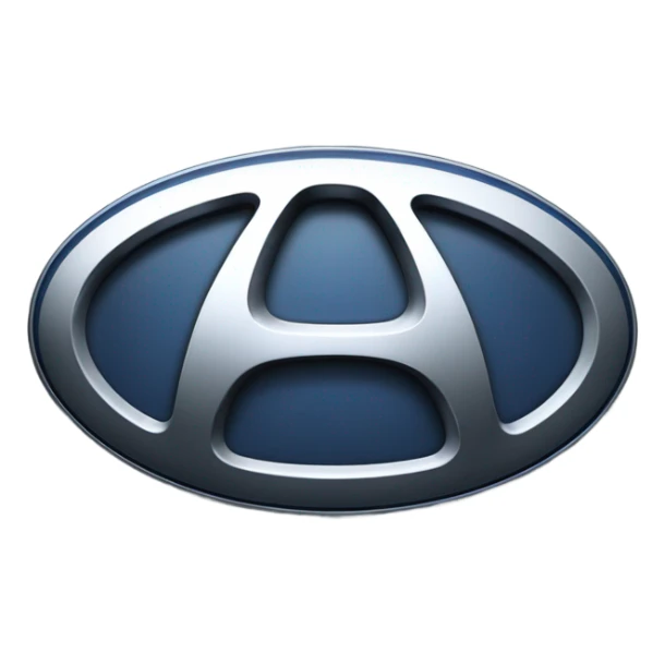 A highly detailed, photorealistic image of a Hyundai car emblem, stylized “H” enclosed in an oval shape sticker