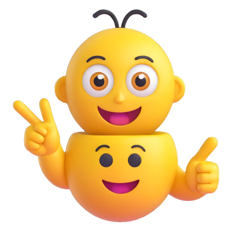 A yellow round emoji character with big eyes and a confident smile, clearly pointing both index fingers at itself. Strong “ME!” expression. Bold cartoon style, isolated on white sticker