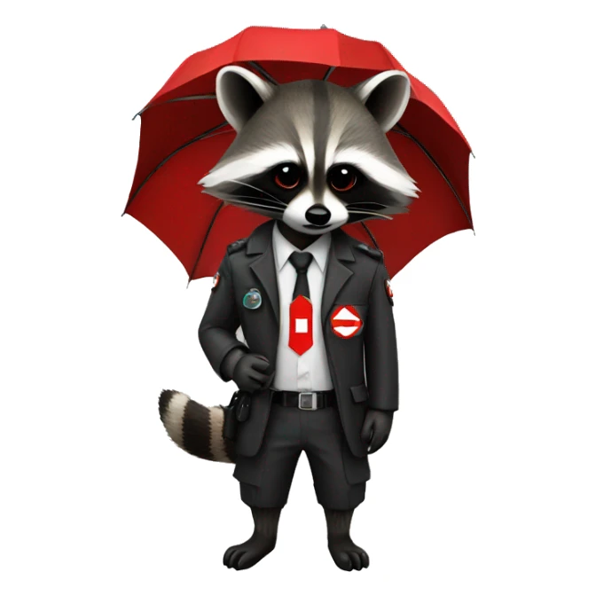 Raccoon with umbrella corporation logo sticker