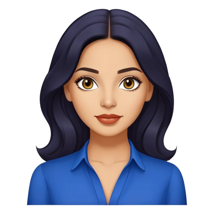 Lynette Torres, Puerto Rican actress with olive-tan complexion, beautiful facial features, bright expressive eyes, defined cheekbones, full lips with warm smile, long flowing dark hair, wearing a stylish blue blouse sticker