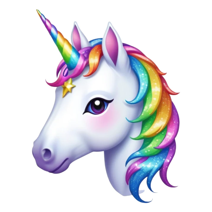 Magical unicorn with rainbow mane and sparkling glitter all around it sticker