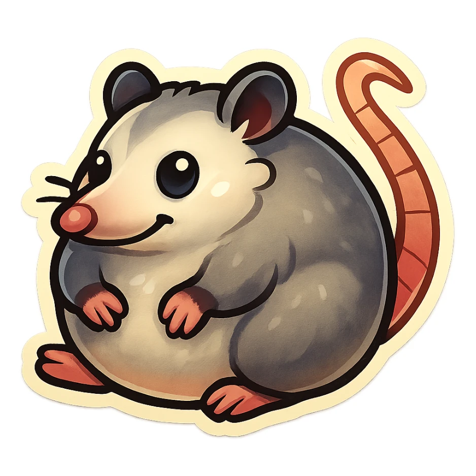 chonky round cartoon possum, sticker style sticker