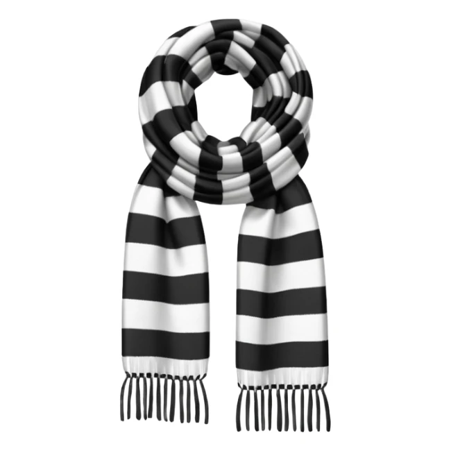 Realistic black and white vertically thick-striped winter scarf isolated. sticker