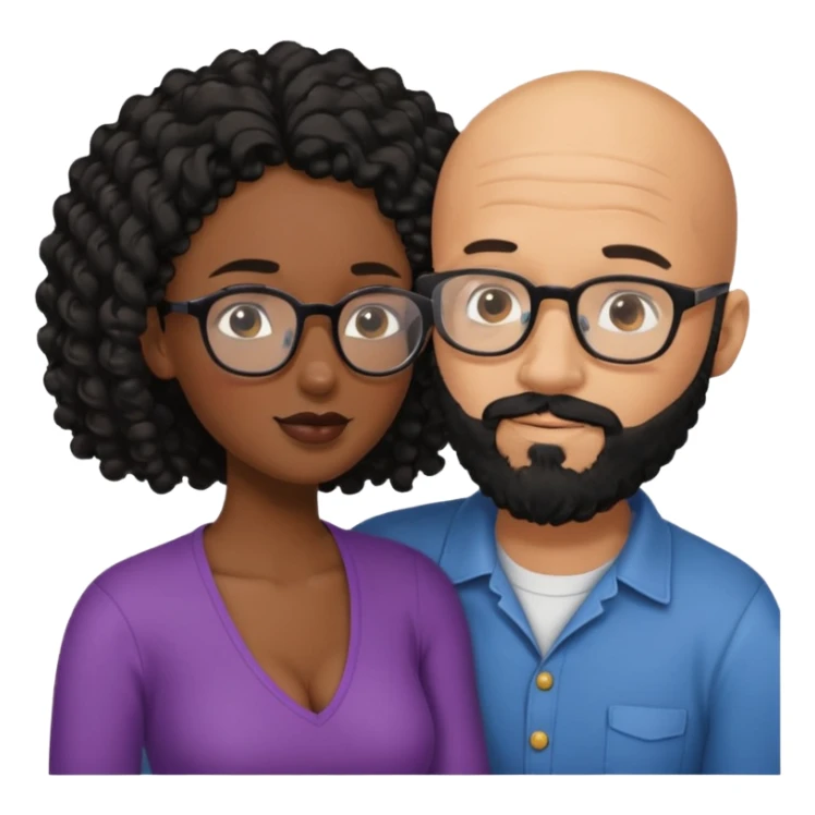 intimate moment between black couple bald man black beard long black curly hair woman with glasses  sticker