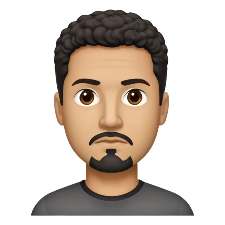 Hispanic man in his late 40s with tan skin. Square face with defined jawline. Serious expression with focused dark eyes. Black goatee with some gray. Short curly dark hair. Professional demeanor. Wearing a black shirt. sticker