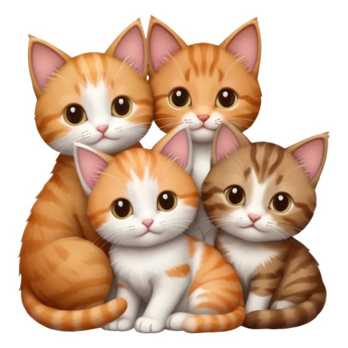 6 tiny kittens cuddling together all different colours, the first one is grey and white, the second is ginger and white and the third is brown tabby and white sticker