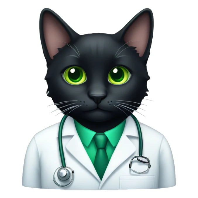 Fluffy black cat doctor with green eyes sticker