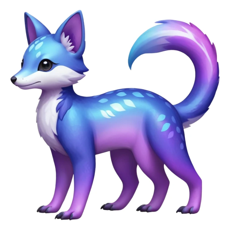  Shiny iridescent glossy oily smooth silky soft White with indigo-Violet-purple-pinkish-gradient markings beautiful handsome gorgeous aesthetic colorful vibrant Vernid-Trico-species-Fakemon-creature by LiLaiRa, 4 legs, 1 tail, random markings, (full body) sticker