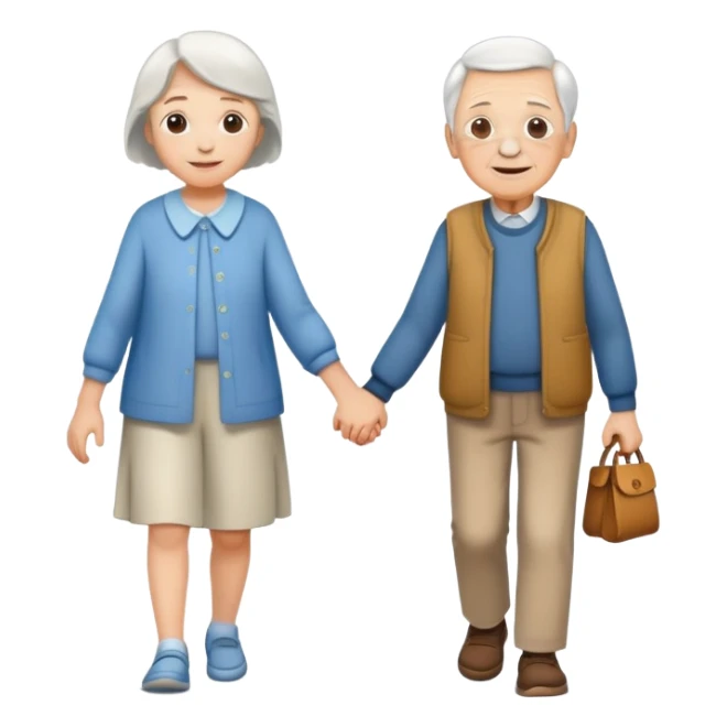 a child holding hands with an elderly person, walking together, cheerful and caring sticker