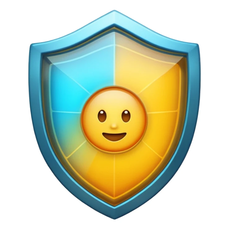 Glowing shield protecting cells, anti-inflammatory compounds, calm energy waves, clean simple emoji style sticker