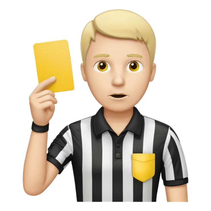 A serious referee blowing a whistle, holding a yellow card up. sticker