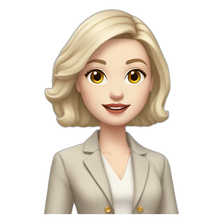 pale skin woman with ash blonde Straightened bob Hair, White Spacious classical jacket, beige palazzo Arrow pants and gray blouse holding a color palette in the hands sticker