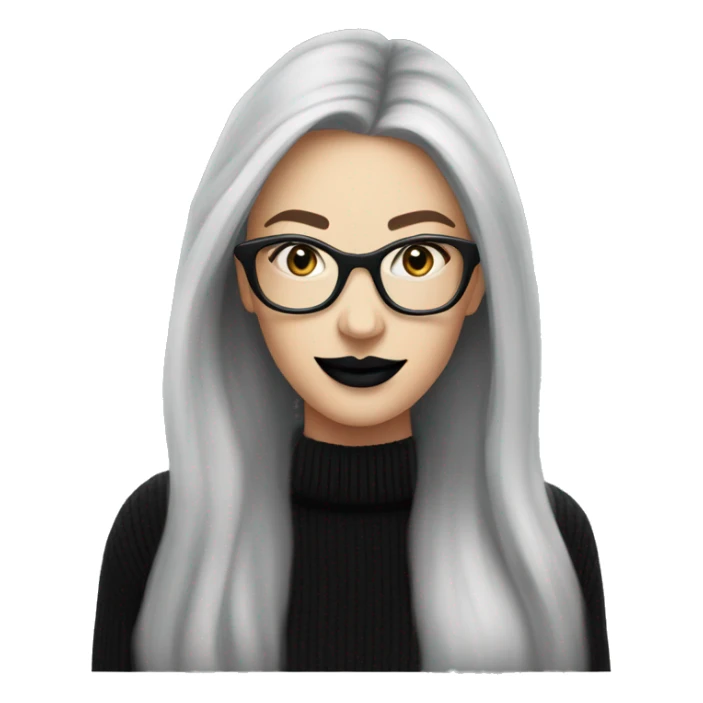 Attractive Caucasian woman with long grey wearing wire frame glasses and black lipstick; black sweater  sticker