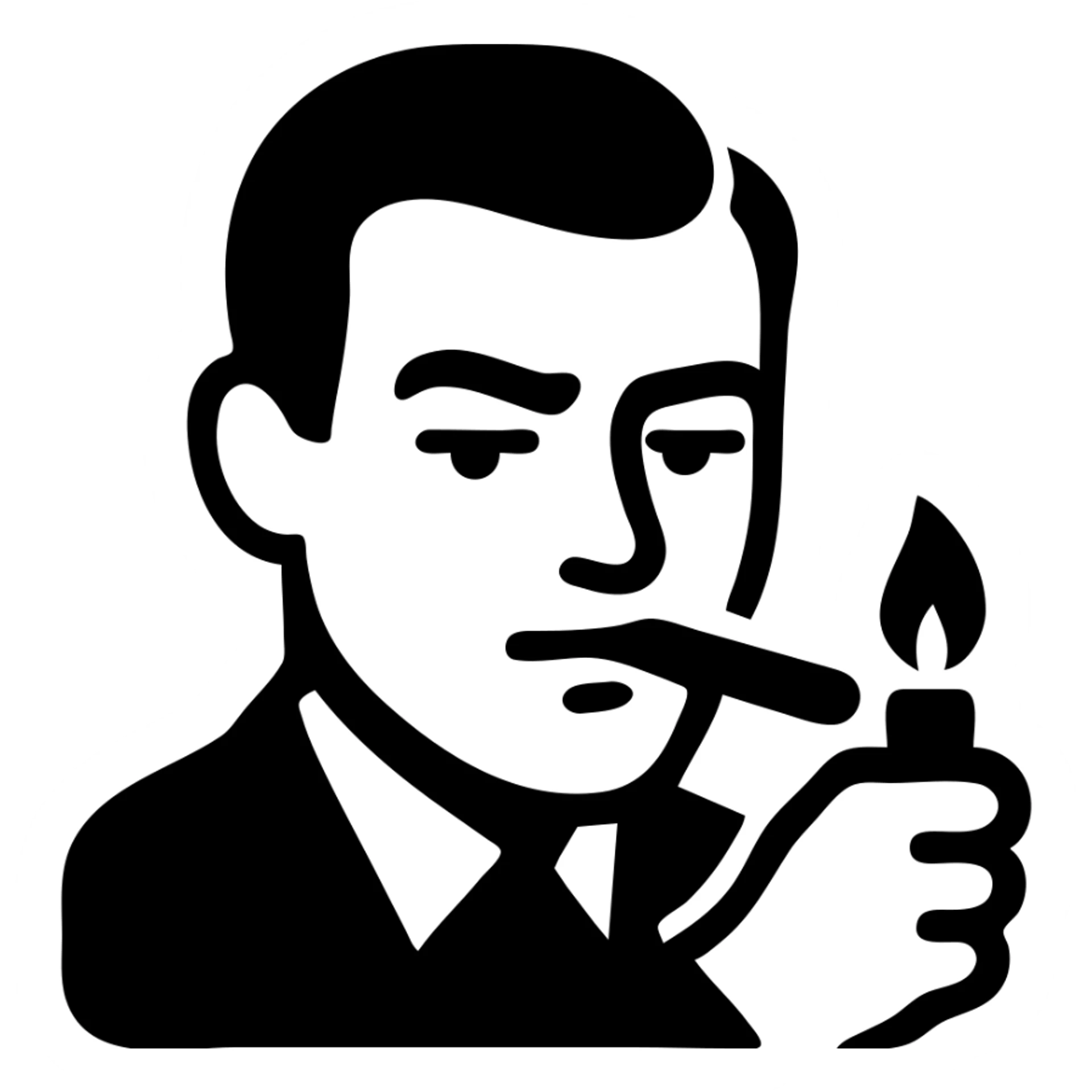 a guy with hazel eyes and slicked back brown hair stay with a lighter and a cigarette in his mouth with a sly expression on his face sticker