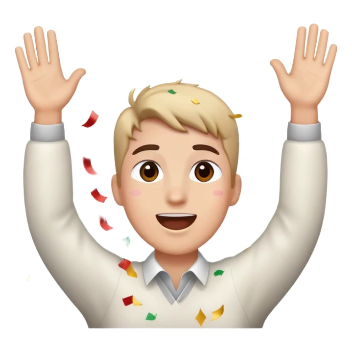 face with hands raised, confetti in the air, cheering at a parade sticker