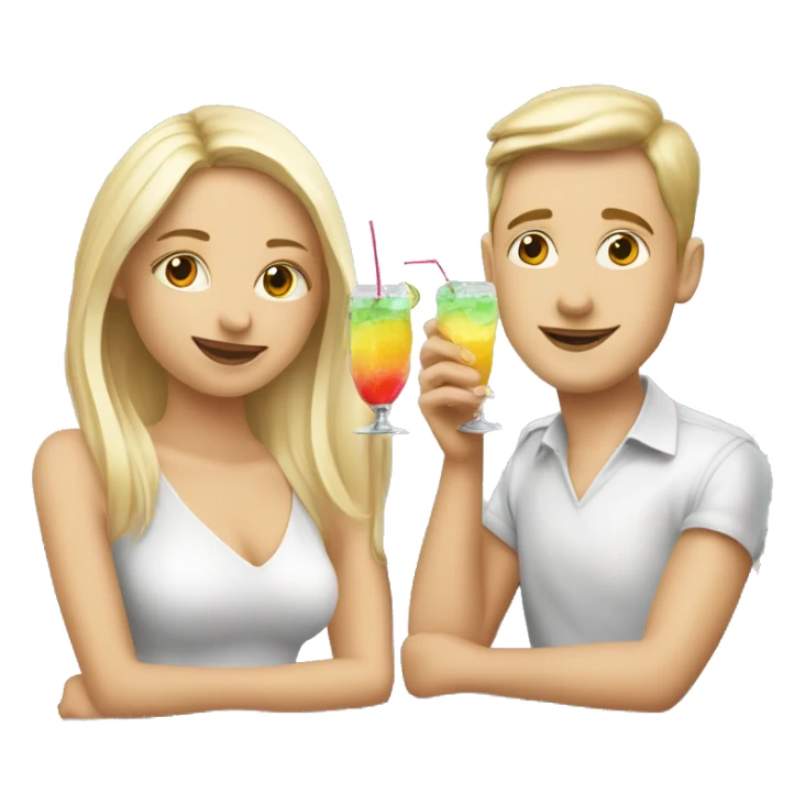 Blonde girl and blonde boy drinking a cocktail ￼ sticker