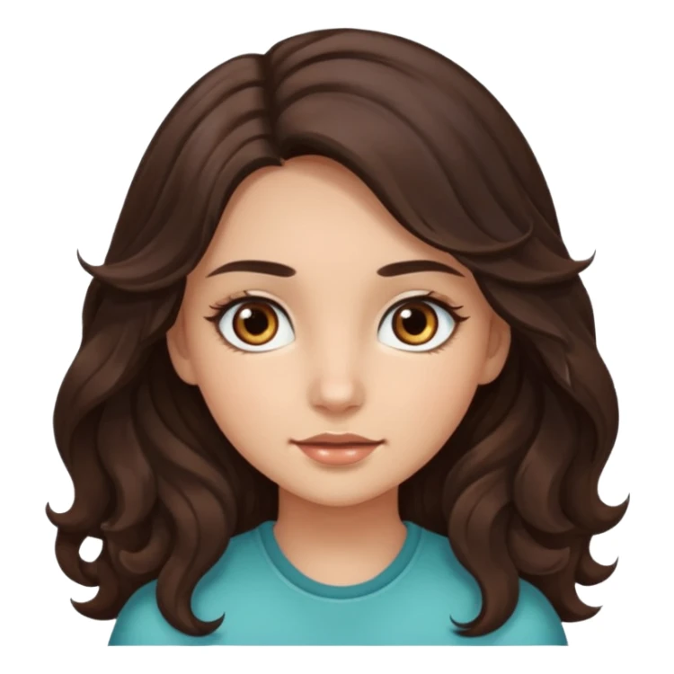 girl with wavy long dark brown hair, brown eyes, light to medium complexion, long lashes sticker
