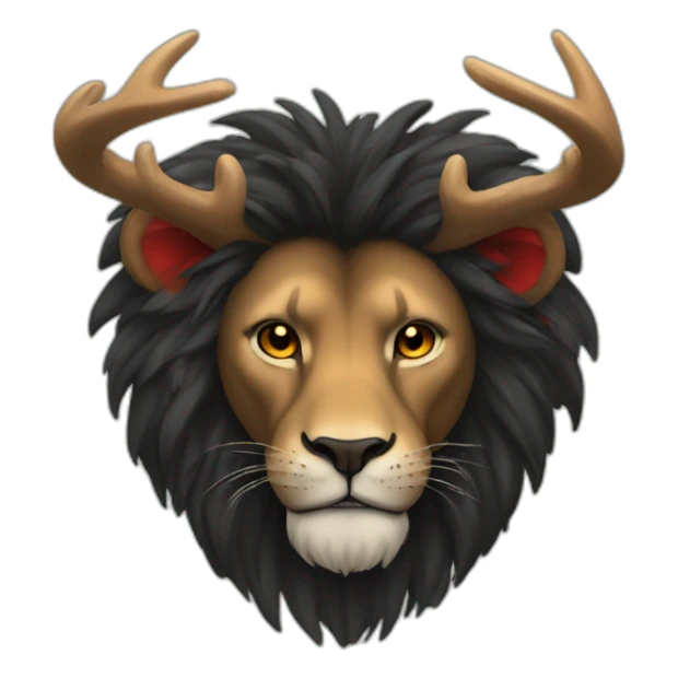 Black Lion with deer antlers and big red ears sticker