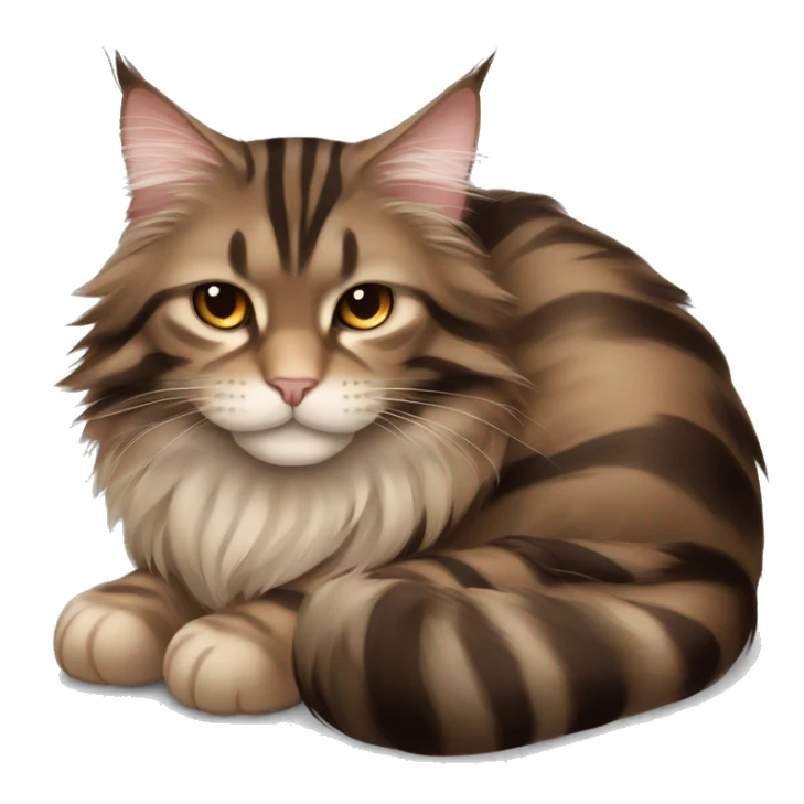 Sleeping cat Maine coon dark brown and light brown stripes sticker