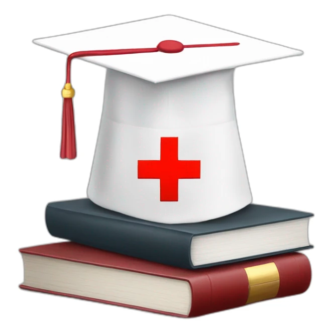White Student cap with red medical cross On a stack of books sticker