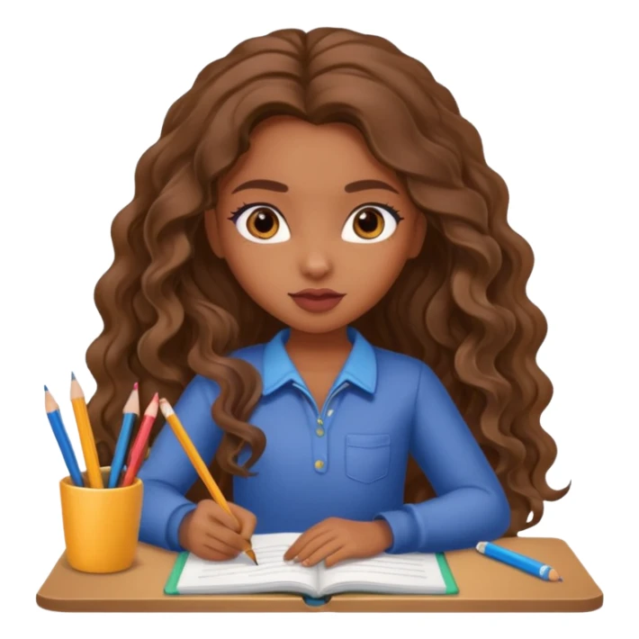 a pretty bratz brown girl with long wavy hair studying sticker
