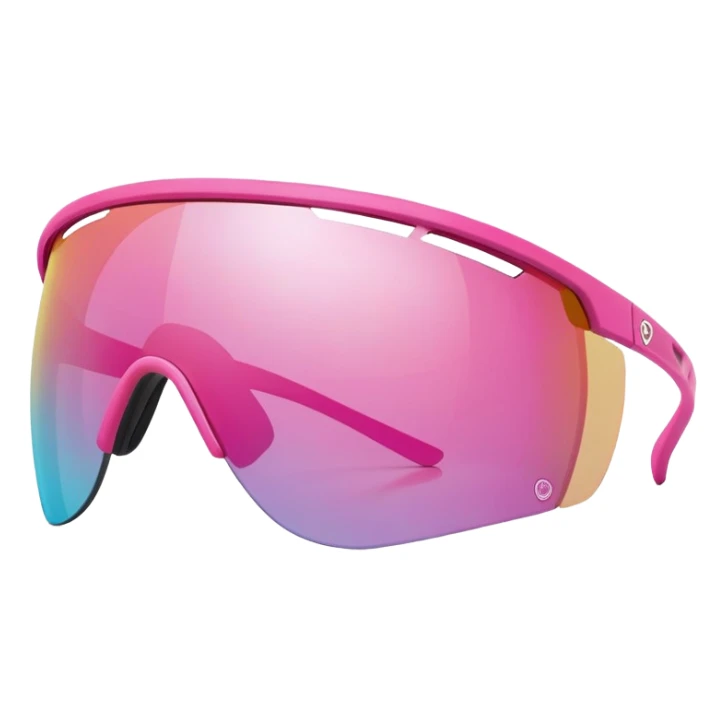 sporty pink shield visor sunglasses with aerodynamic shape, athletic design, wraparound one-piece lens sticker