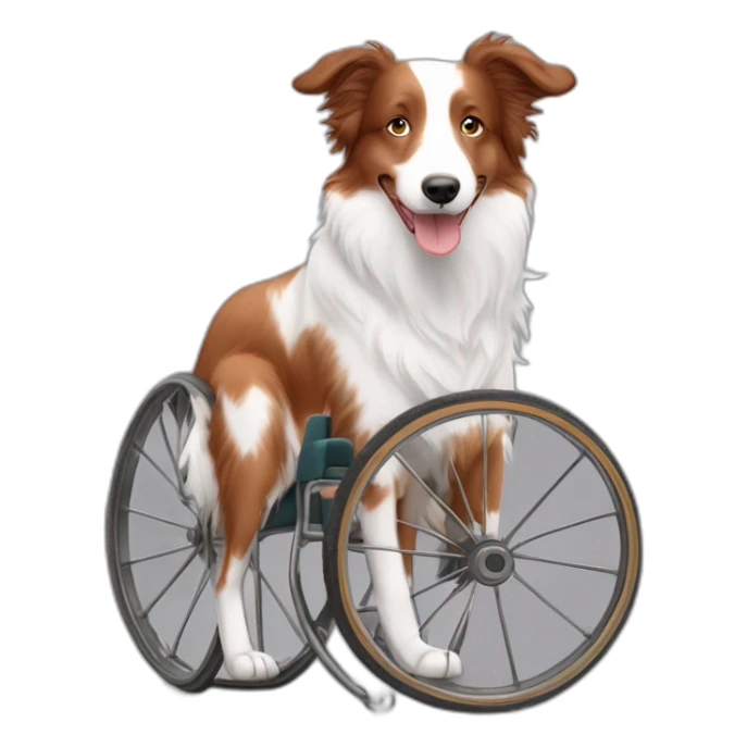 white and light bronze speckled face red merle border collie in orange wheel chair sticker