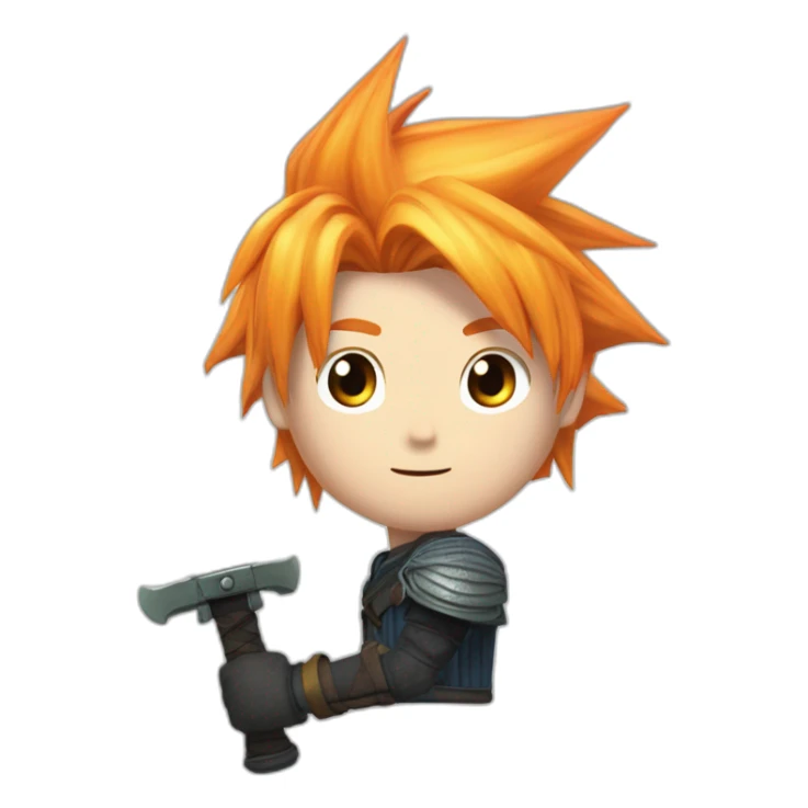 Cloud strife final fantasy seven with orange hair and freckles. Buster sword sticker