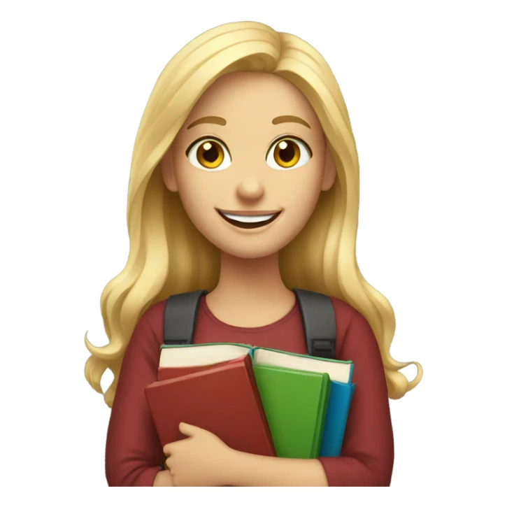 smiling blonde girl portrait holding books sticker