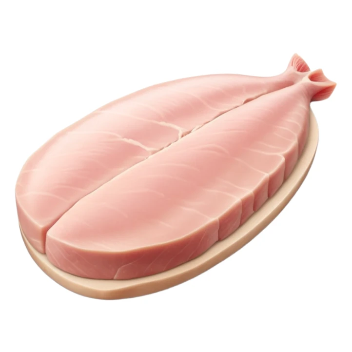 realistic raw turkey breast fillet, single, boneless, elongated, pale pink, smooth, moist, fine muscle grain, natural contours, clean, lean, tender, flat or gently curved, no plate, packaging, or faces, clean 3D, soft lighting, transparent background, emoji scale sticker