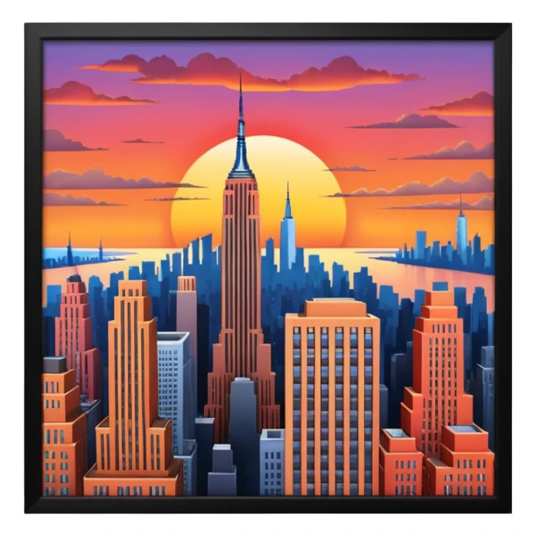 New York Empire State with buildings and a sunset sticker