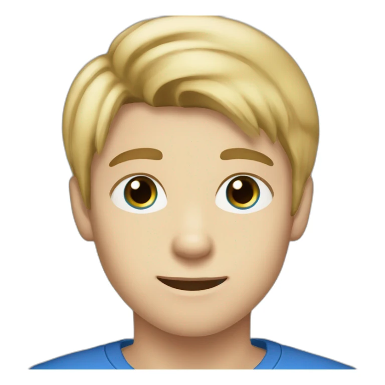 Blond (almost brown) and straight hair boy with blue (a bit greyish) eyes. He is 16 years old  sticker