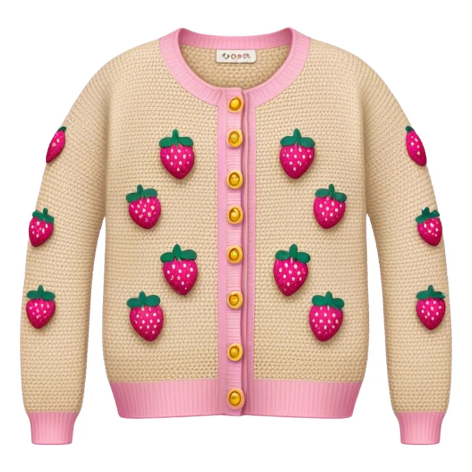 beige crocheted cardigan embroidered with small pink strawberries sticker