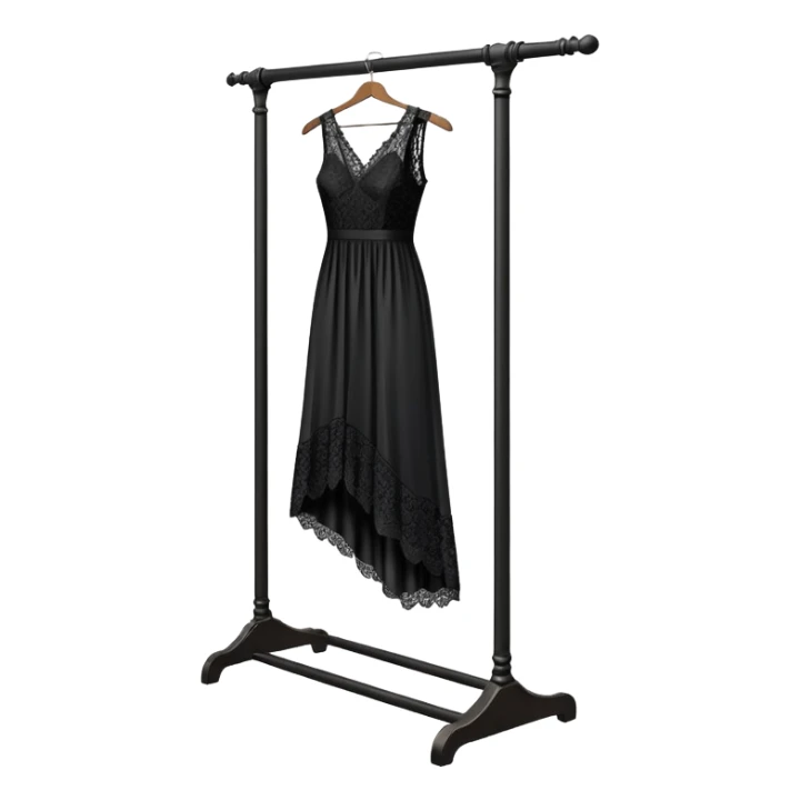 clothing rack with an elegant black dress hanging on it sticker