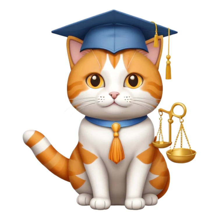 cat with a graduation cap, scales of justice beside it sticker