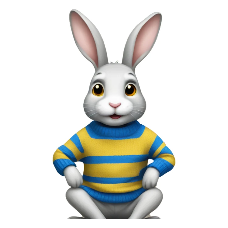 Rabbit is sitting and wearing blue and yellow stripe sweater sticker