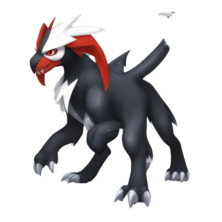 Black Cool Edgy Absol-Houndoom-Garchomp Fakémon Digimon with Red and white Edgy markings, full body, outlinEd sticker