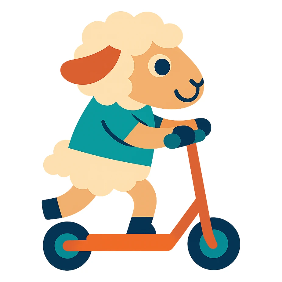 cartoon sheep riding a scooter sticker