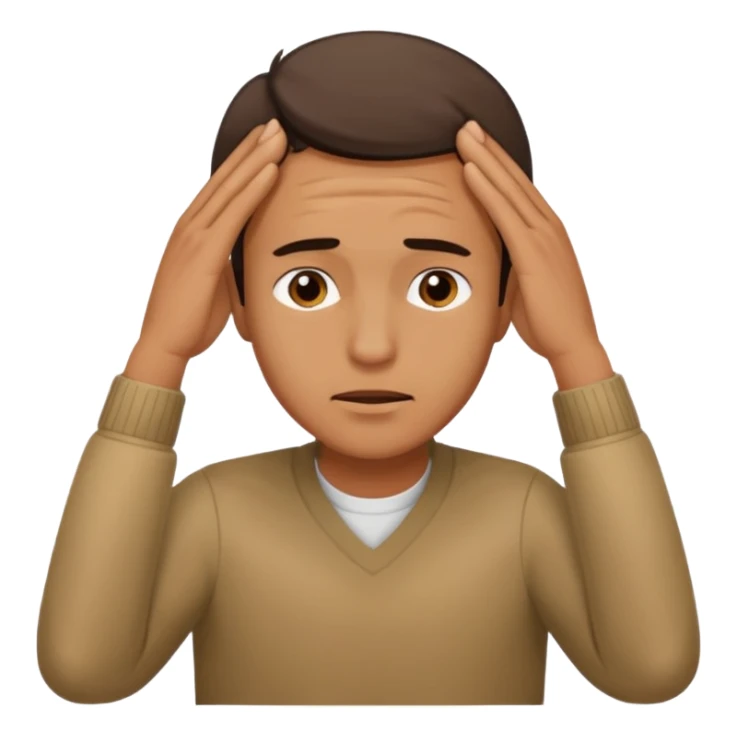 An overwhelmed man touching his forehead with his hands sticker