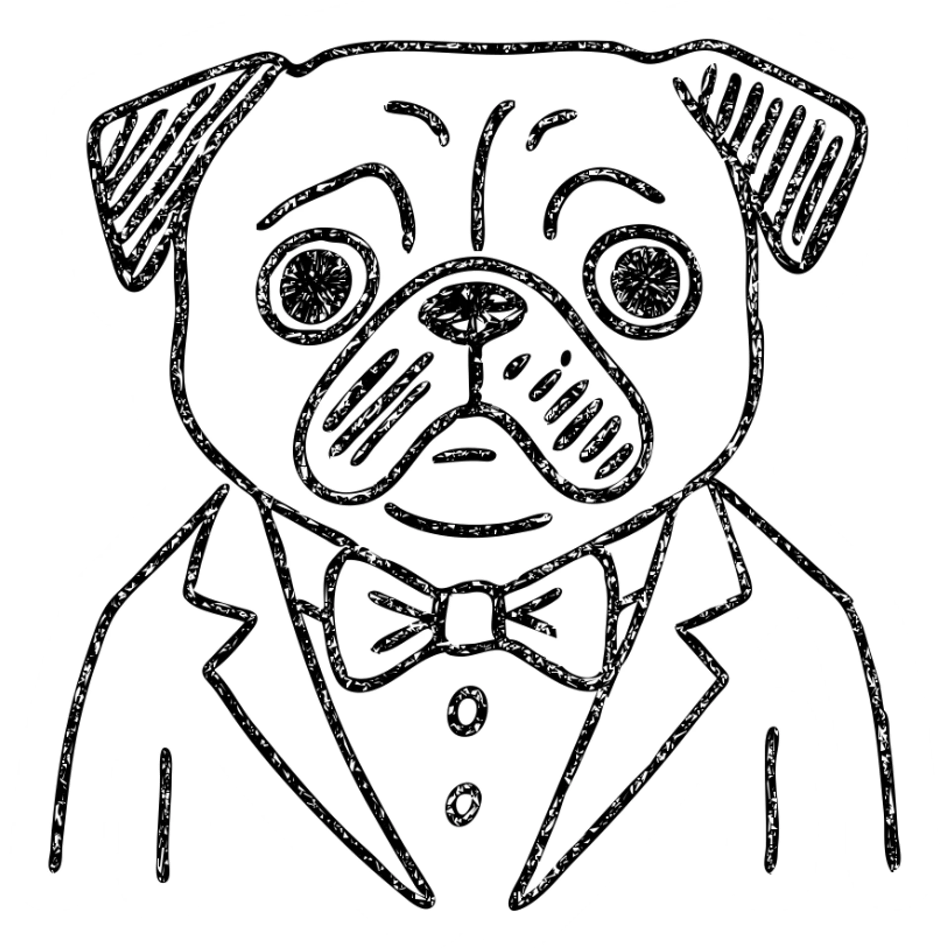 pug in a tuxedo, hand drawn outlined icon sticker