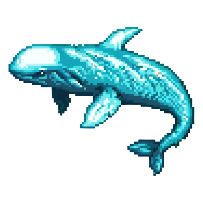 Magic whale, pixel art style, teal and turquoise colors sticker