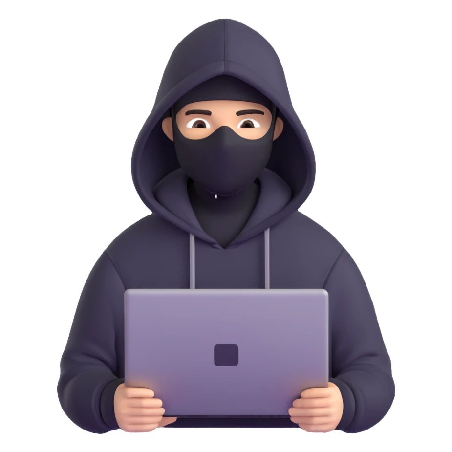 hacker with hoodie and laptop sticker