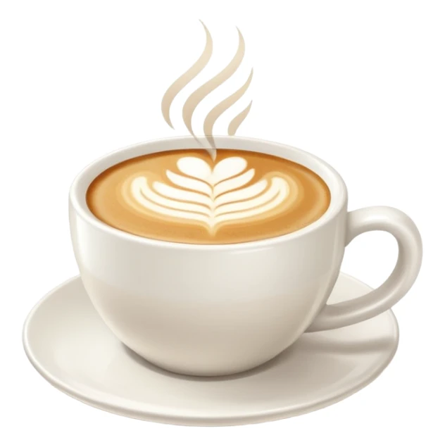 a flat white coffee without a face in a clean white coffee mug witout anyhing on it. there is latte art in the coffee sticker