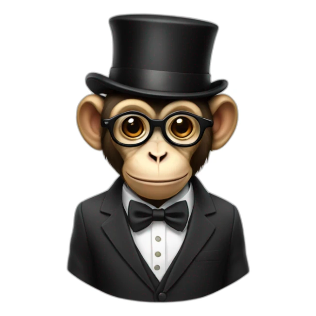monkey wearing a suit with a top hat and with glasses sticker