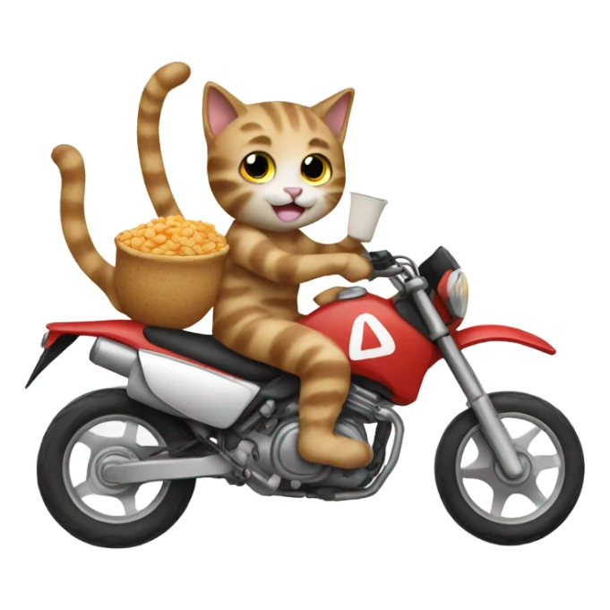 A cat riding a dirt bike wearing pajamas eating cereal  sticker