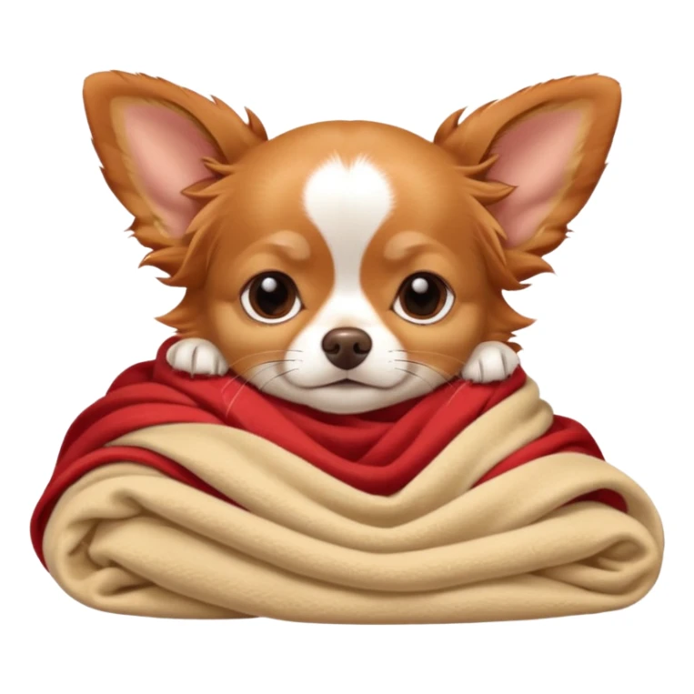Long haired chihuahua, beige/redhaired, head without white markings, with white chest and white socks, head without white, sleeping cutely under blanket sticker