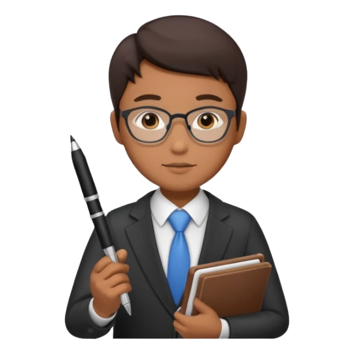 Asian accountant holding a pen and ledger sticker